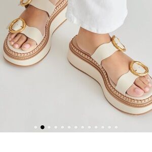 Cream and Gold Platform Sandals with Chunky Sole Dolce Vita Rysha